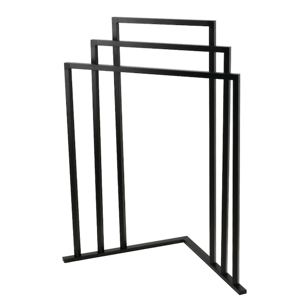 LShaped Freestanding 3Tier Steel Corner Towel Rack, Matte Black